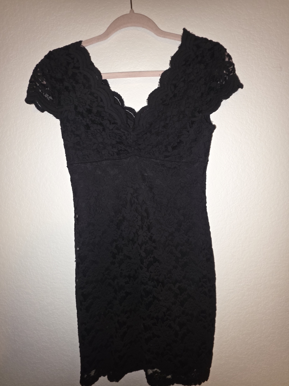 Ambiance Black Lace V-Neck Midi Dress with Cap Sleeves
